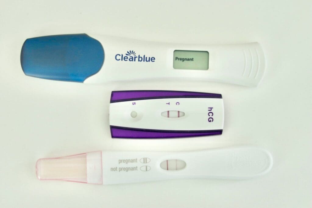 a close up of pregnancy tests on a table